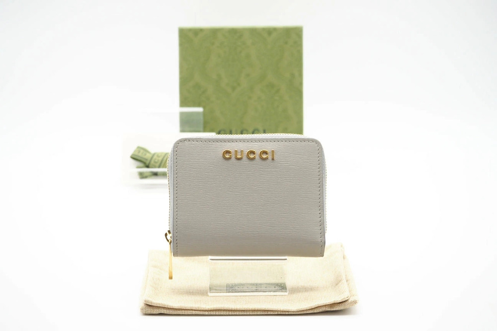 Gucci Leather Script Wallet Bi fold Gray Purple